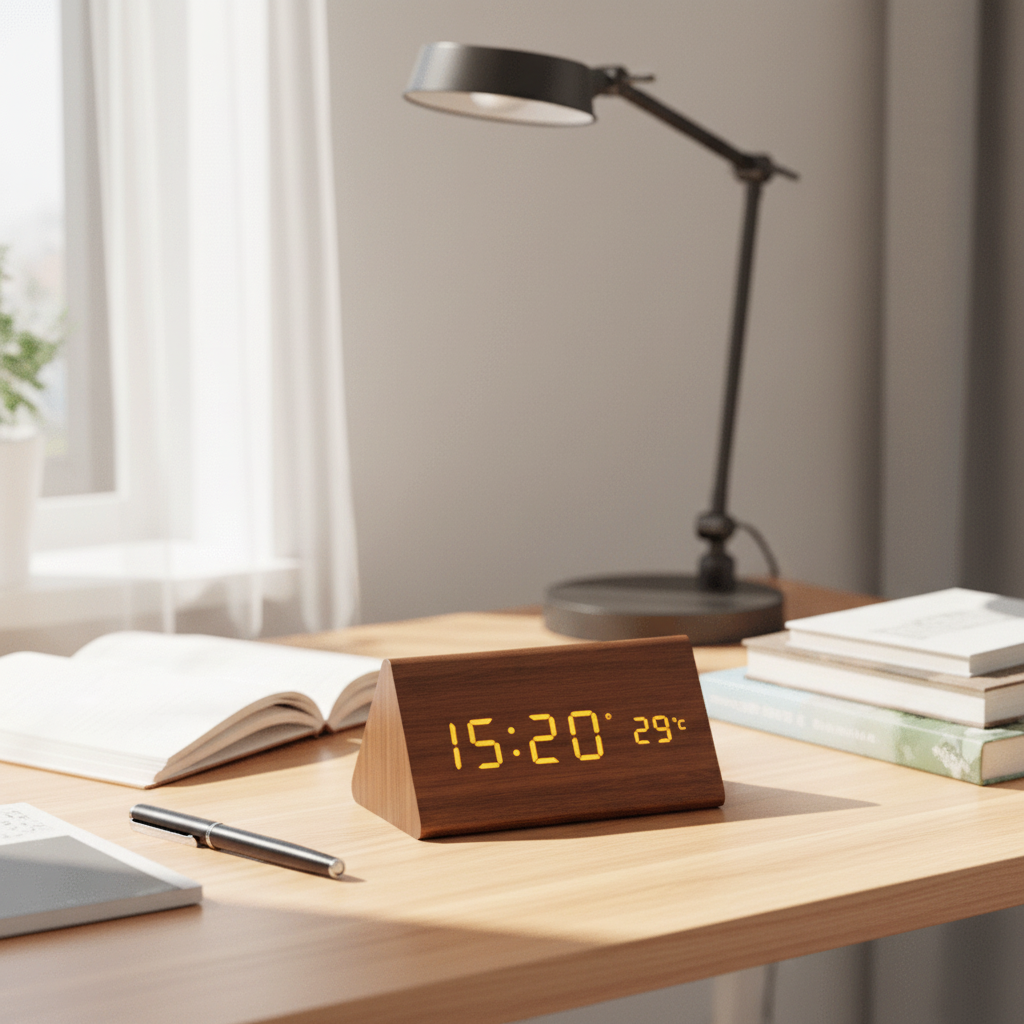 Digitale wekker hout LED temperatuurweergave kalender houten