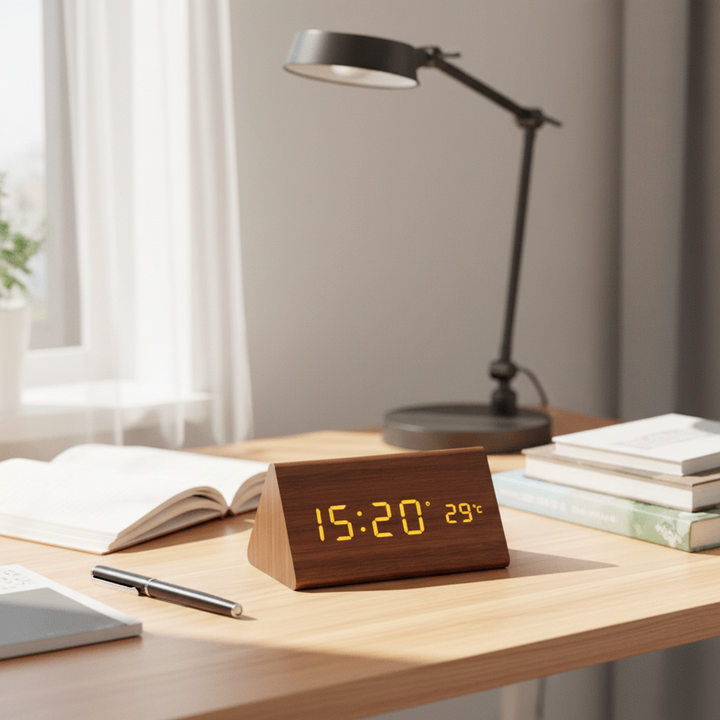 Digitale wekker hout LED temperatuurweergave kalender houten