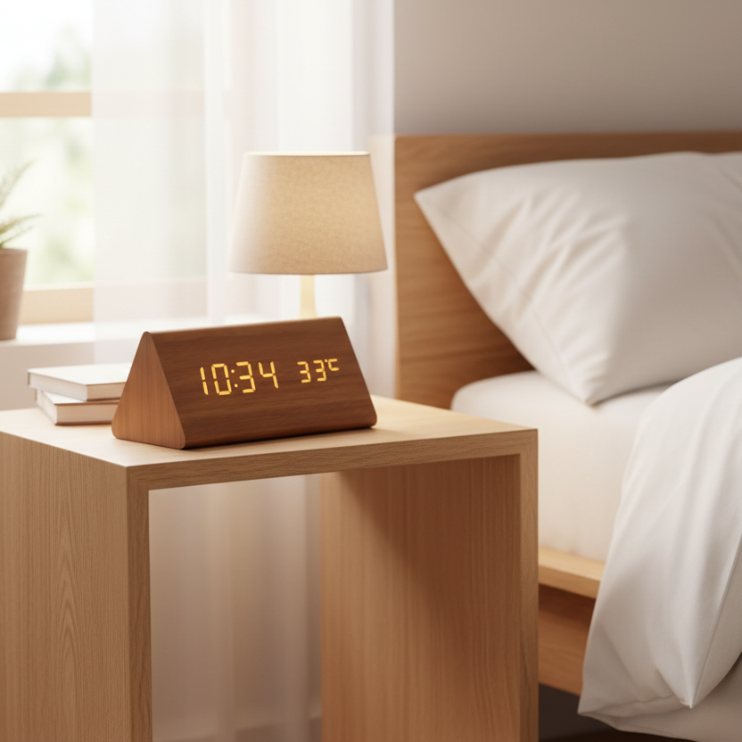 Digitale wekker hout LED temperatuurweergave kalender houten