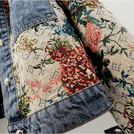 Denim jasje met bloemenprint voor dames