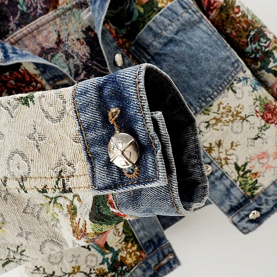 Denim jasje met bloemenprint voor dames