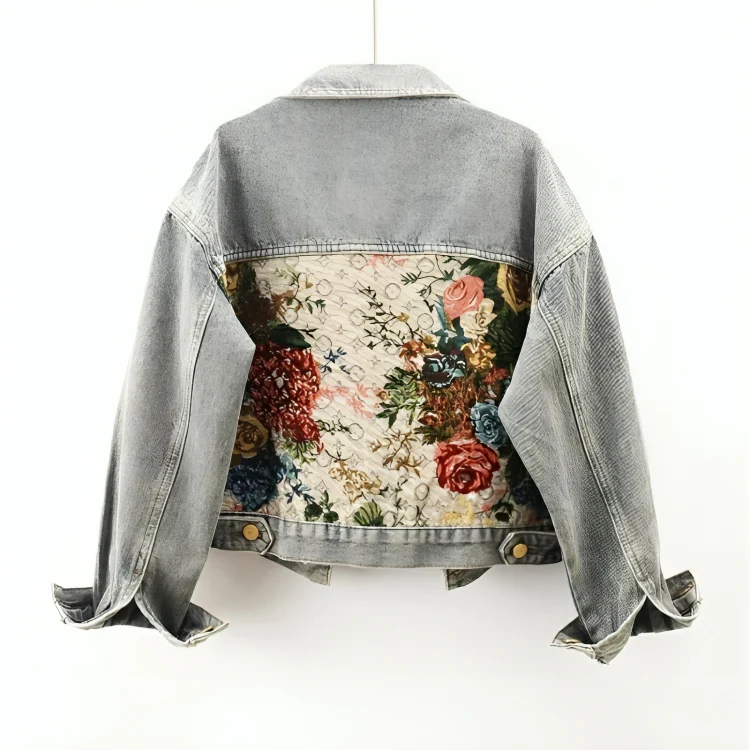 Denim jasje met bloemenprint voor dames