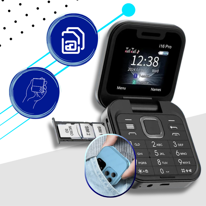 Kleine opvouwbare mobiele telefoon met dubbele SIM