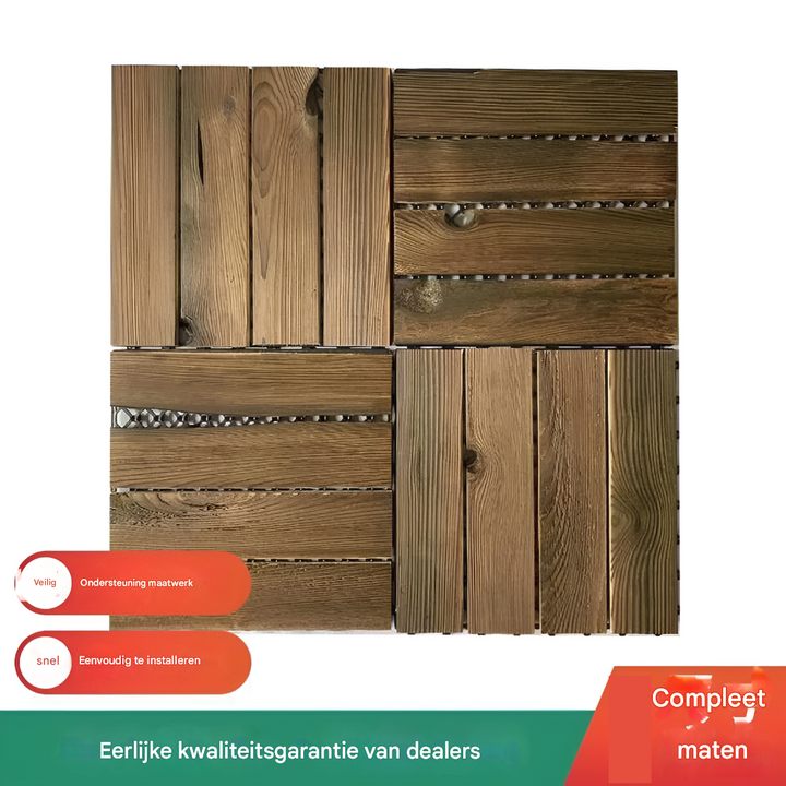 In elkaar grijpende houten tegels voor binnen en buiten