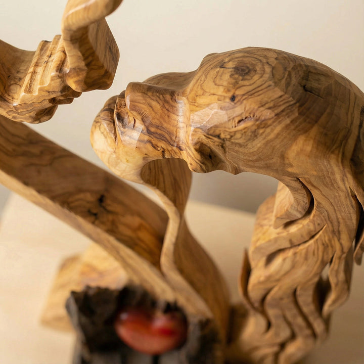 Houten Koppelbeeld – Abstract Design, Ambachtelijke Uitstraling & Woondecoratie