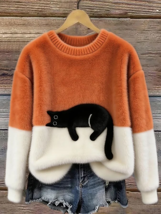 Oversized trui met kattenprint