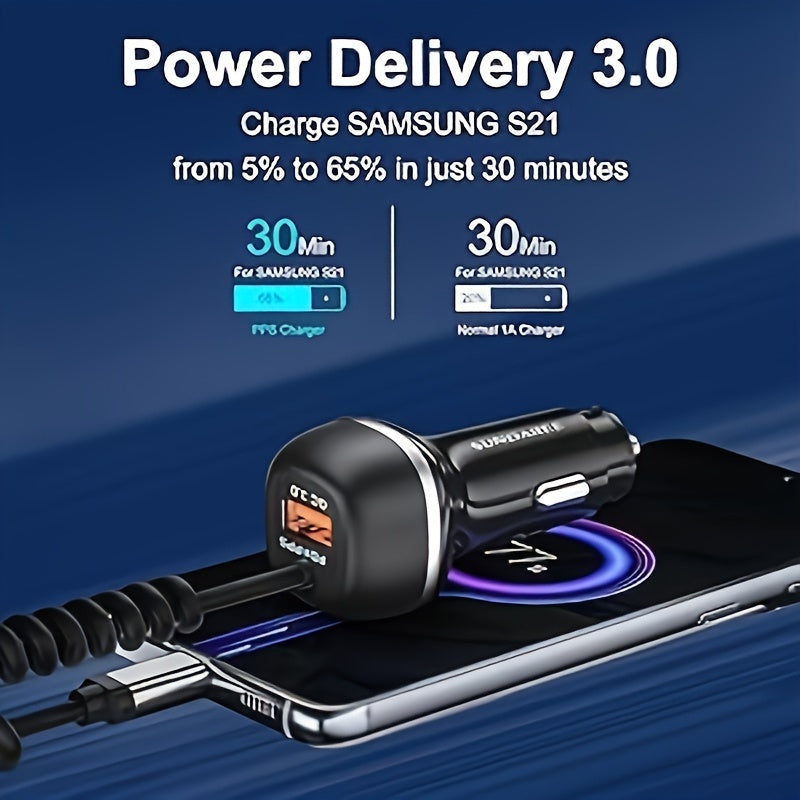 Snelladende USB-C oplaadbare autolader van 51W – Voor supersnel opladen van meerdere apparaten