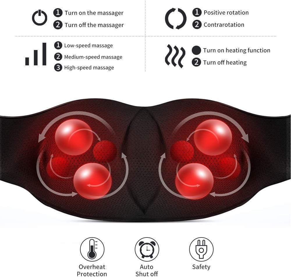 Shiatsu nekmassage-apparaat met warmte en 4 kneedkoppen