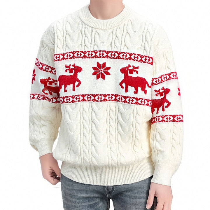 Foute kersttrui heren met rendieren, gebreid jacquard met ronde hals