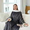 Verwarmde deken met mouwen en voetenzak van sherpa fleece