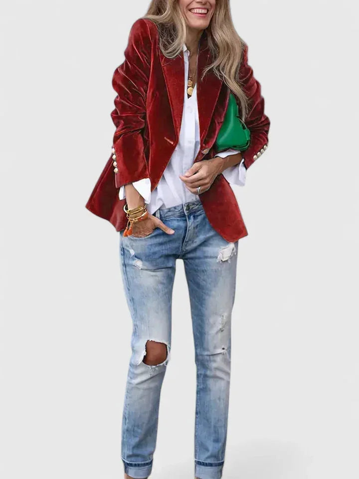 Fluwelen blazer met knopen en spitse revers