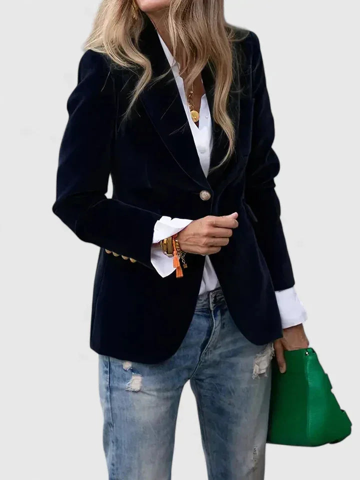 Fluwelen blazer met knopen en spitse revers