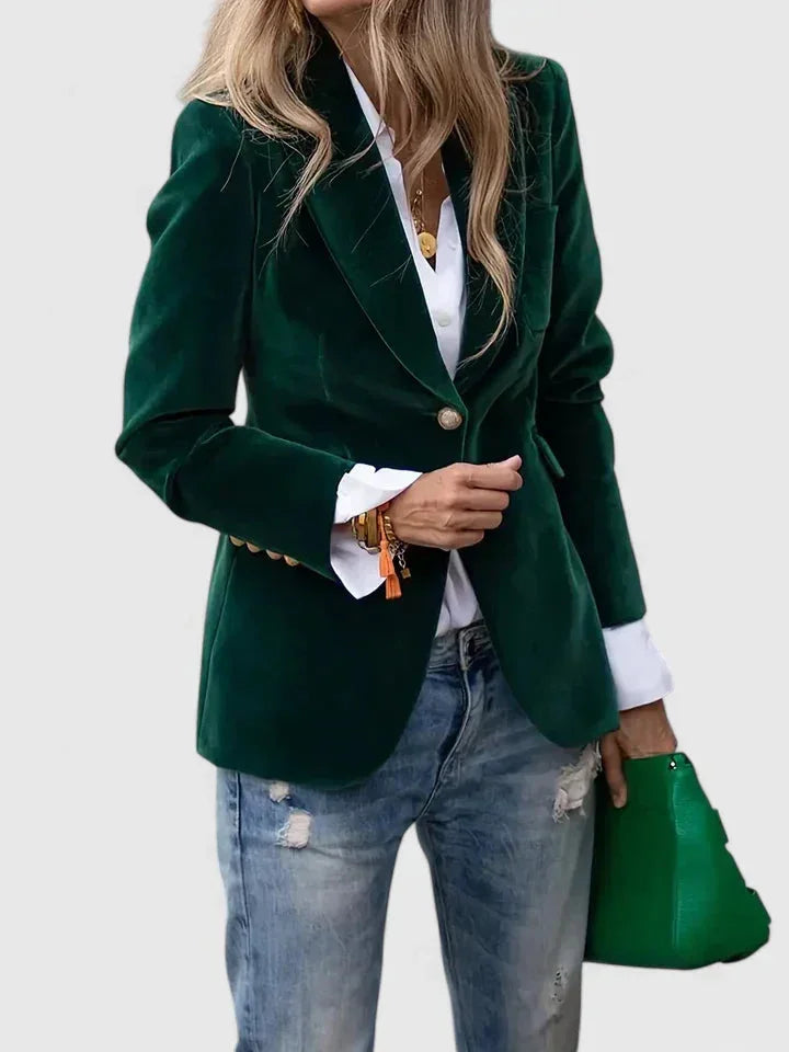 Fluwelen blazer met knopen en spitse revers