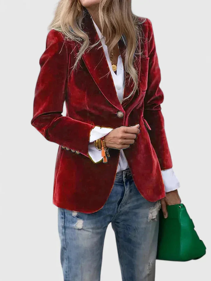 Fluwelen blazer met knopen en spitse revers