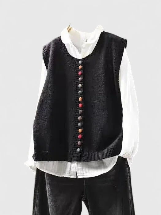 Gebreid vest met knopen in meerdere kleuren