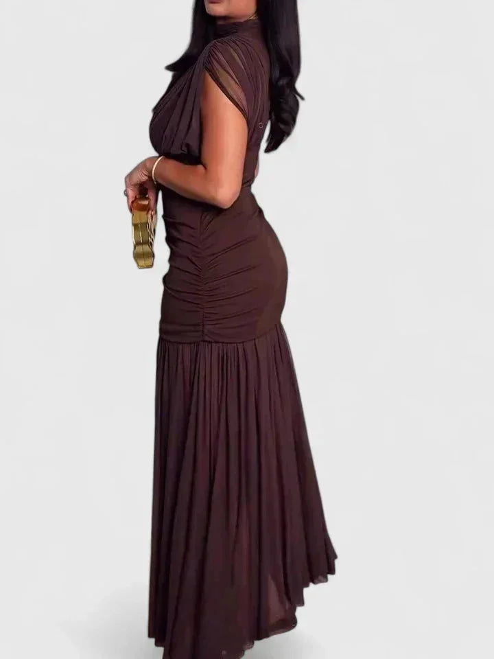 Maxi-jurk met opstaande kraag en mesh
