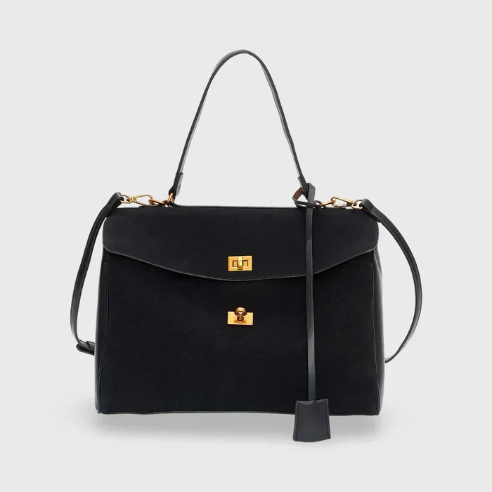 Luxe Schoudertas in Suède met Details in Veganistisch Leer