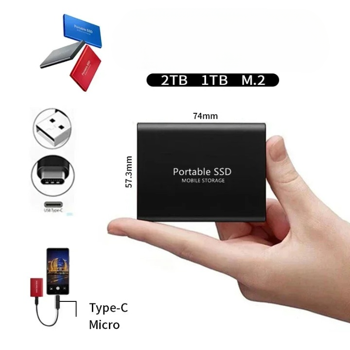 Externe SSD 1 TB draagbare solid-state schijf met USB-C voor laptop en pc
