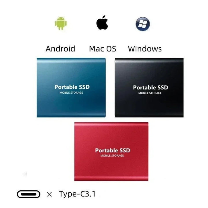 Externe SSD 1 TB draagbare solid-state schijf met USB-C voor laptop en pc