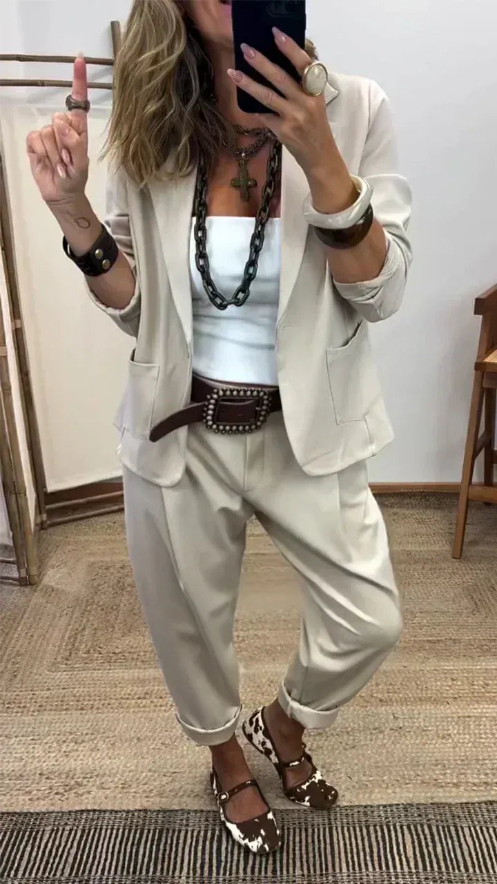 Kostuumset met reverskraag voor mannen en vrouwen, op maat gesneden casual zakelijke look voor elke dag