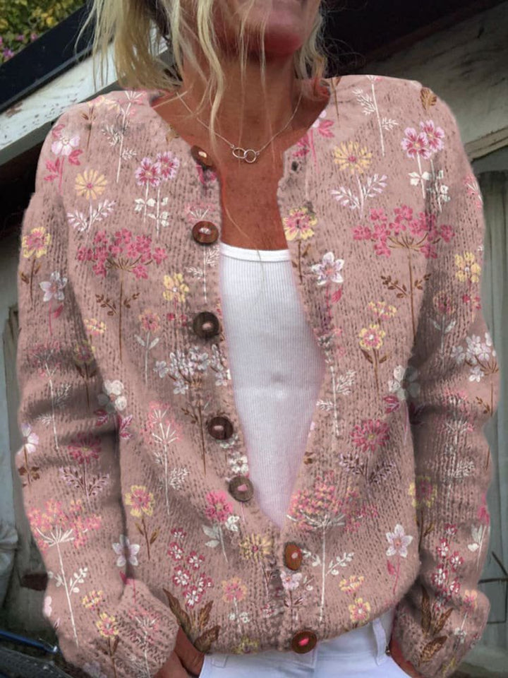 Gebloemde cardigan - gebreide damestrui met knoopdetails - Bakkermode.nl