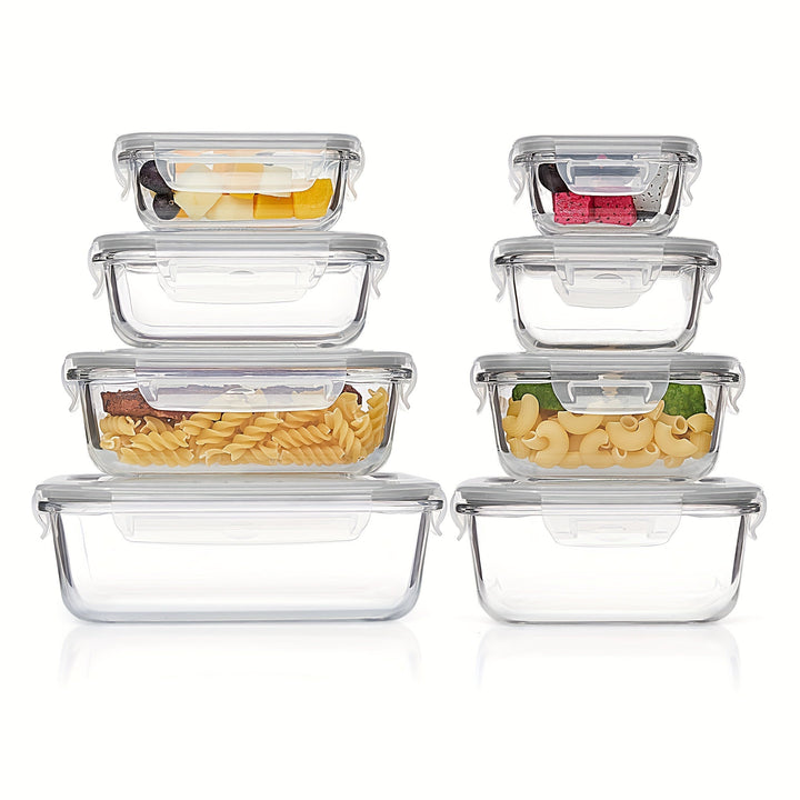 Set van 8 glazen voedselcontainers – Bento containers voor meal prep, luchtdicht, met lekvrije deksels, geschikt voor magnetron, oven, vriezer en vaatwasser, BPA-vrij