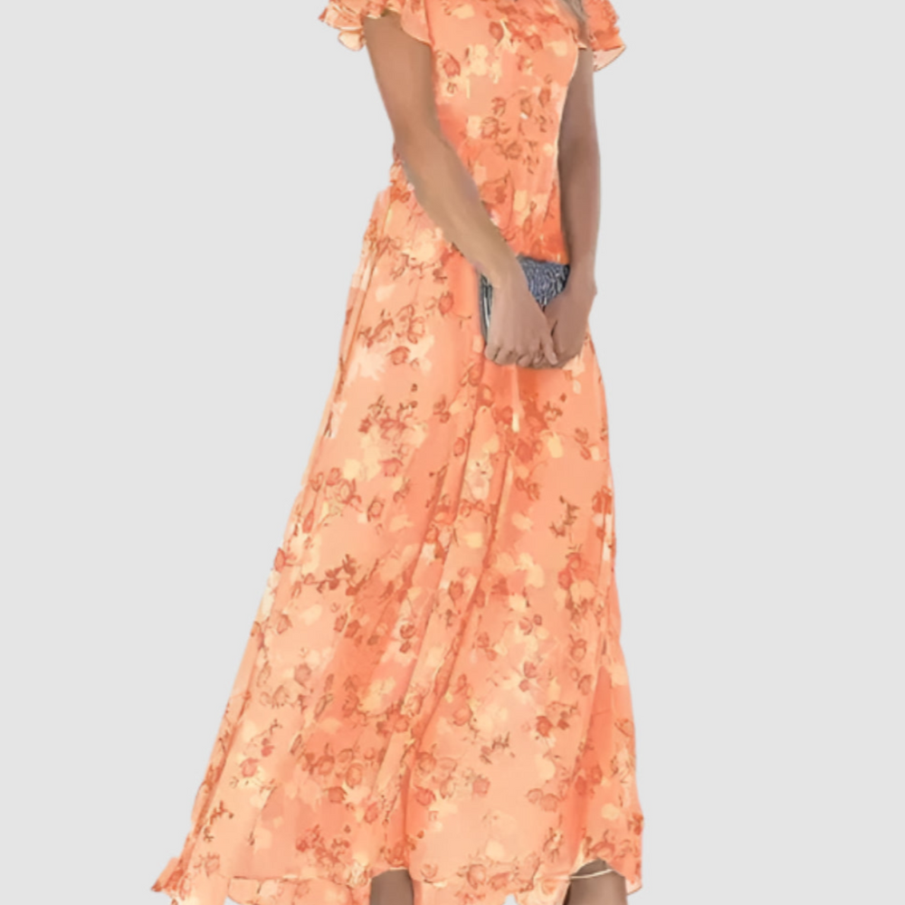 Elvianne – Lange Zomerjurk met Levendige Bloemenprint - SkinzLine