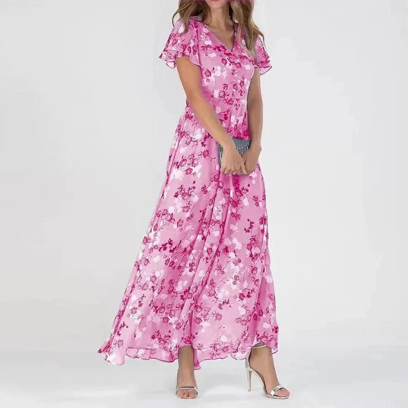 Jalina – Elegant Zomerjurk met V-Hals en Print