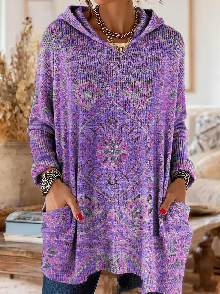 Tuniektop met capuchon en bohemianprint, losse pasvorm en lange mouwen