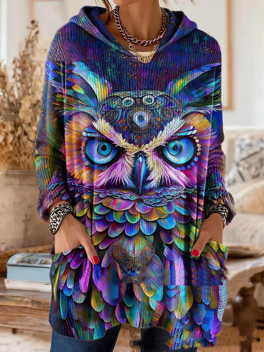 Tuniektop met capuchon en bohemianprint, losse pasvorm en lange mouwen