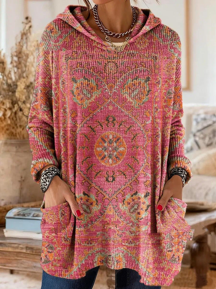 Tuniektop met capuchon en bohemianprint, losse pasvorm en lange mouwen