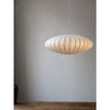 Vergulde trommel-hanglamp met zijden schotelkap en mid-century modern design