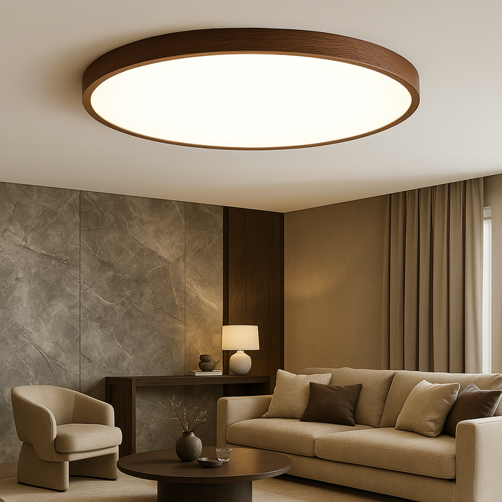 Plafondlamp van donker hout