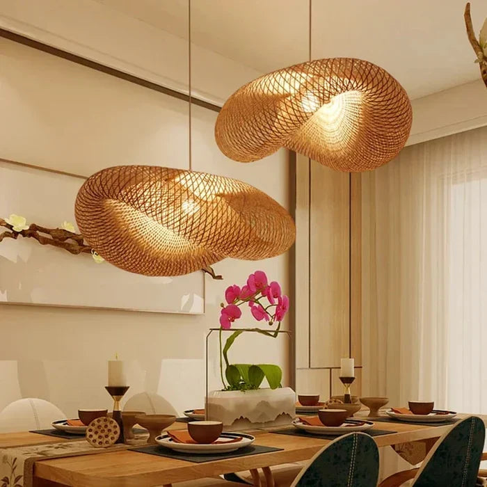 Handgevlochten bamboe hanglamp in boho-stijl