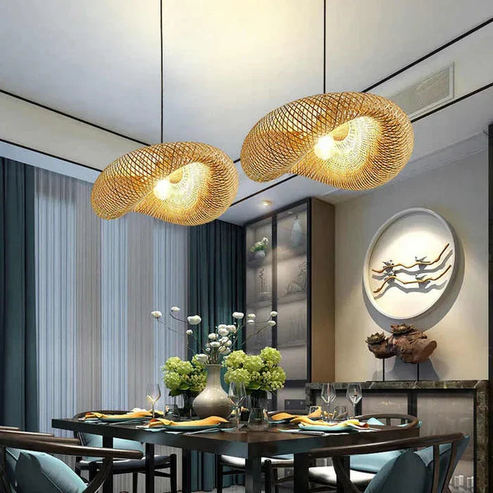 Handgevlochten bamboe hanglamp in boho-stijl
