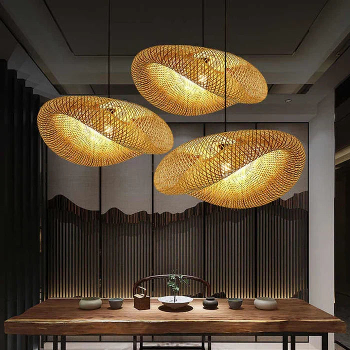 Handgevlochten bamboe hanglamp in boho-stijl