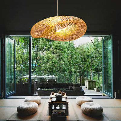 Handgevlochten bamboe hanglamp in boho-stijl