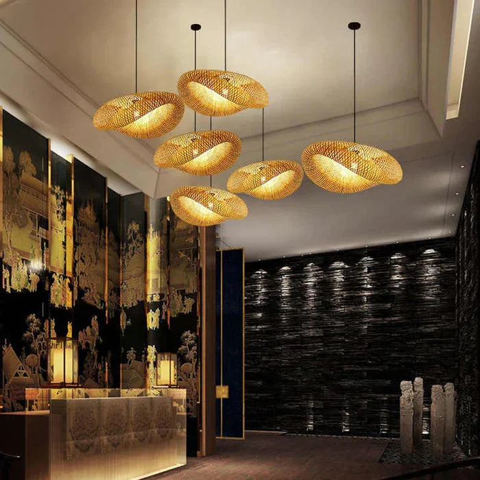 Handgevlochten bamboe hanglamp in boho-stijl