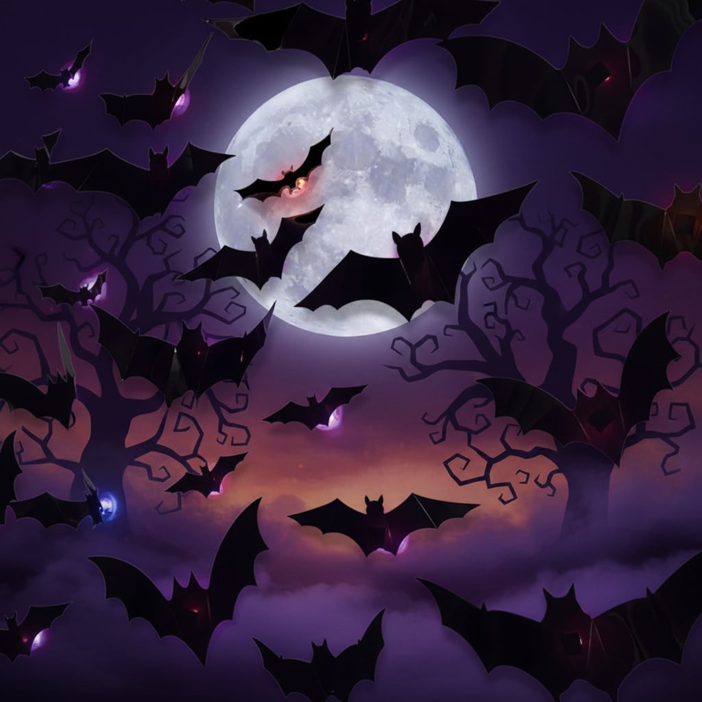 Halloween 3D vleermuis-muurstickers met ledlampjes en zelfklevende wanddecoratie voor een spookachtige sfeer