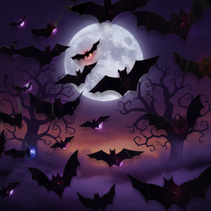 Halloween 3D vleermuis-muurstickers met ledlampjes en zelfklevende wanddecoratie voor een spookachtige sfeer