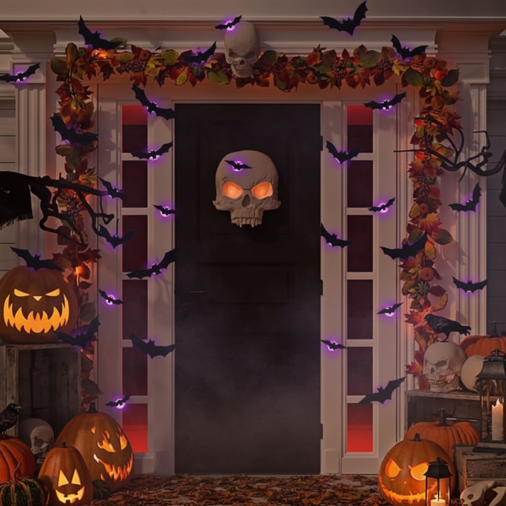 Halloween 3D vleermuis-muurstickers met ledlampjes en zelfklevende wanddecoratie voor een spookachtige sfeer