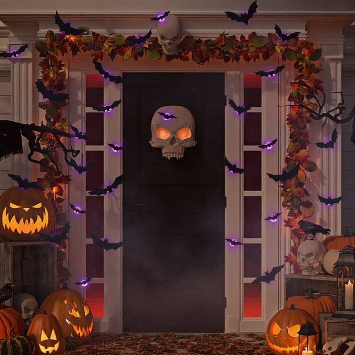 Halloween 3D vleermuis-muurstickers met ledlampjes en zelfklevende wanddecoratie voor een spookachtige sfeer