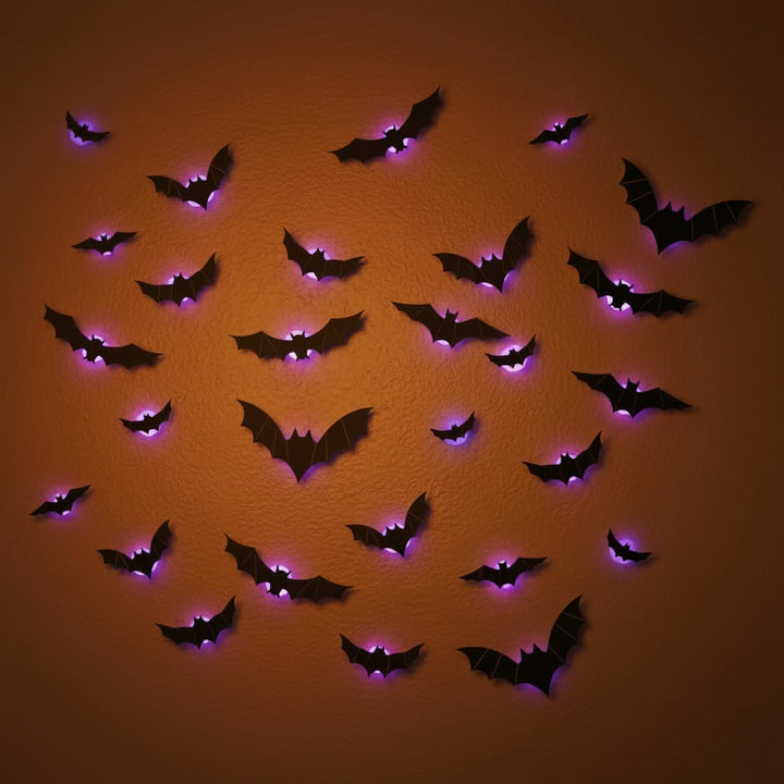 Halloween 3D vleermuis-muurstickers met ledlampjes en zelfklevende wanddecoratie voor een spookachtige sfeer