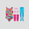 Halloween jaren 80 kostuumfeest outfit workout aerobics maillot met beenwarmers, hoofdband en polsbandjes