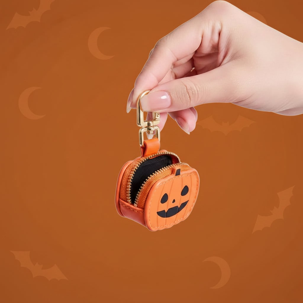Halloween portemonneetje-sleutelhanger met sleutelhouder en rits-etui van imitatieleer