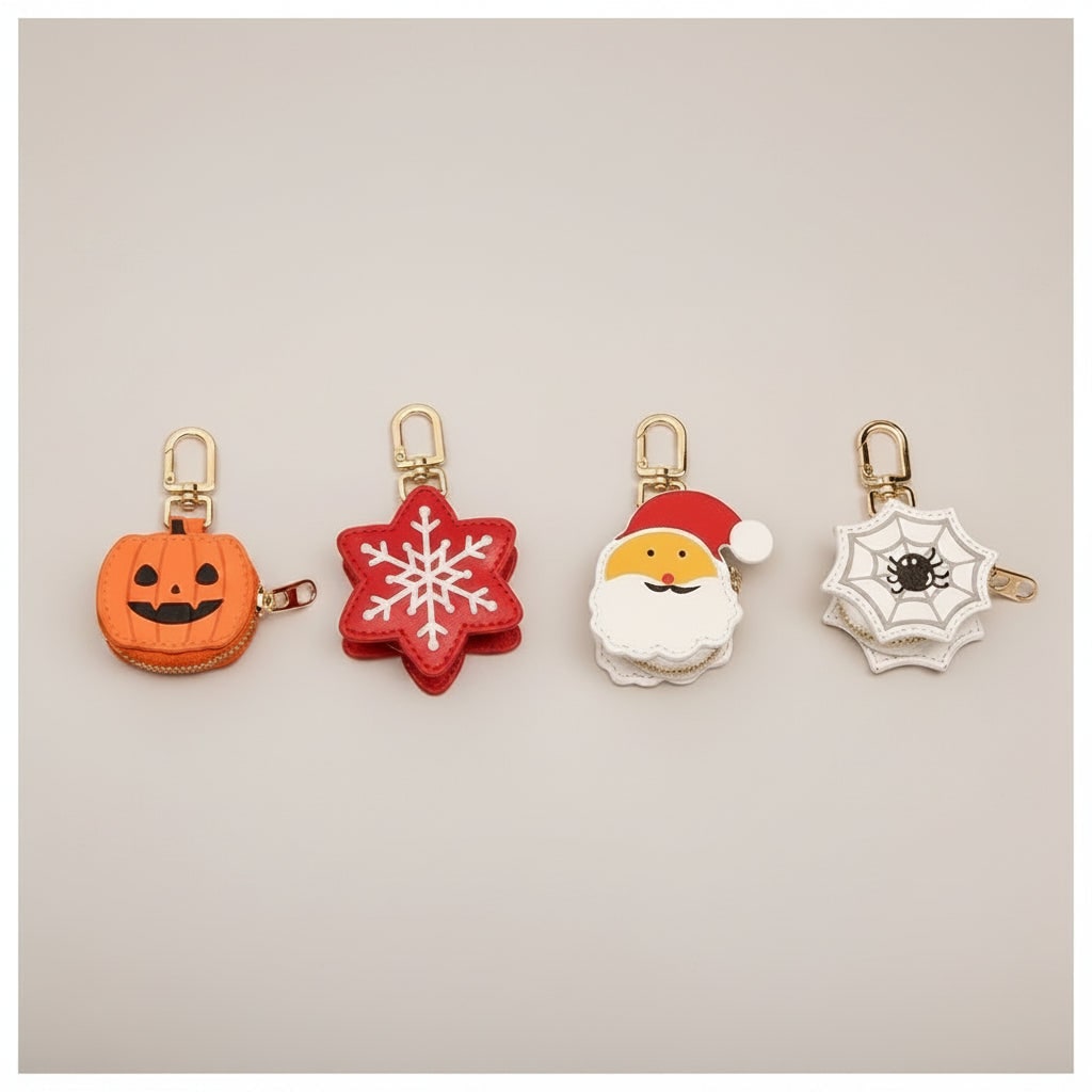 Halloween portemonneetje-sleutelhanger met sleutelhouder en rits-etui van imitatieleer