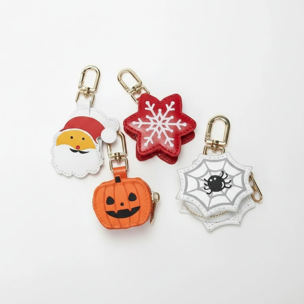 Halloween portemonneetje-sleutelhanger met sleutelhouder en rits-etui van imitatieleer