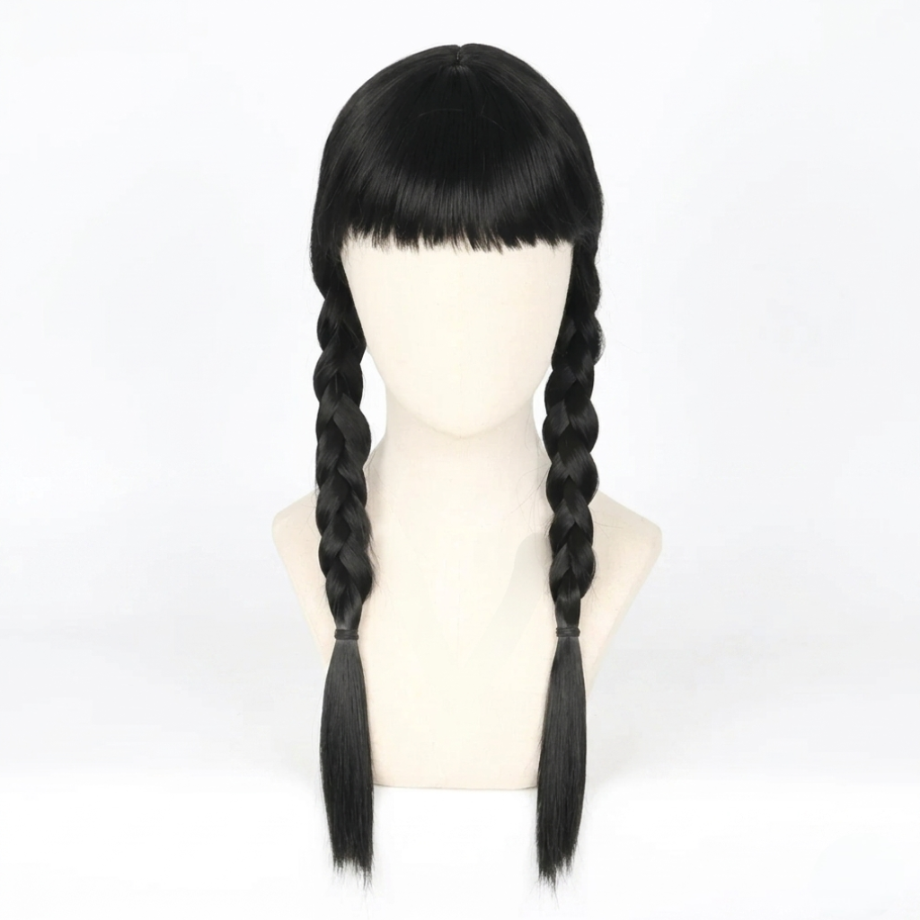 Halloween kostuumpruik met vlechten en rechte pony voor episch cosplay en verkleden