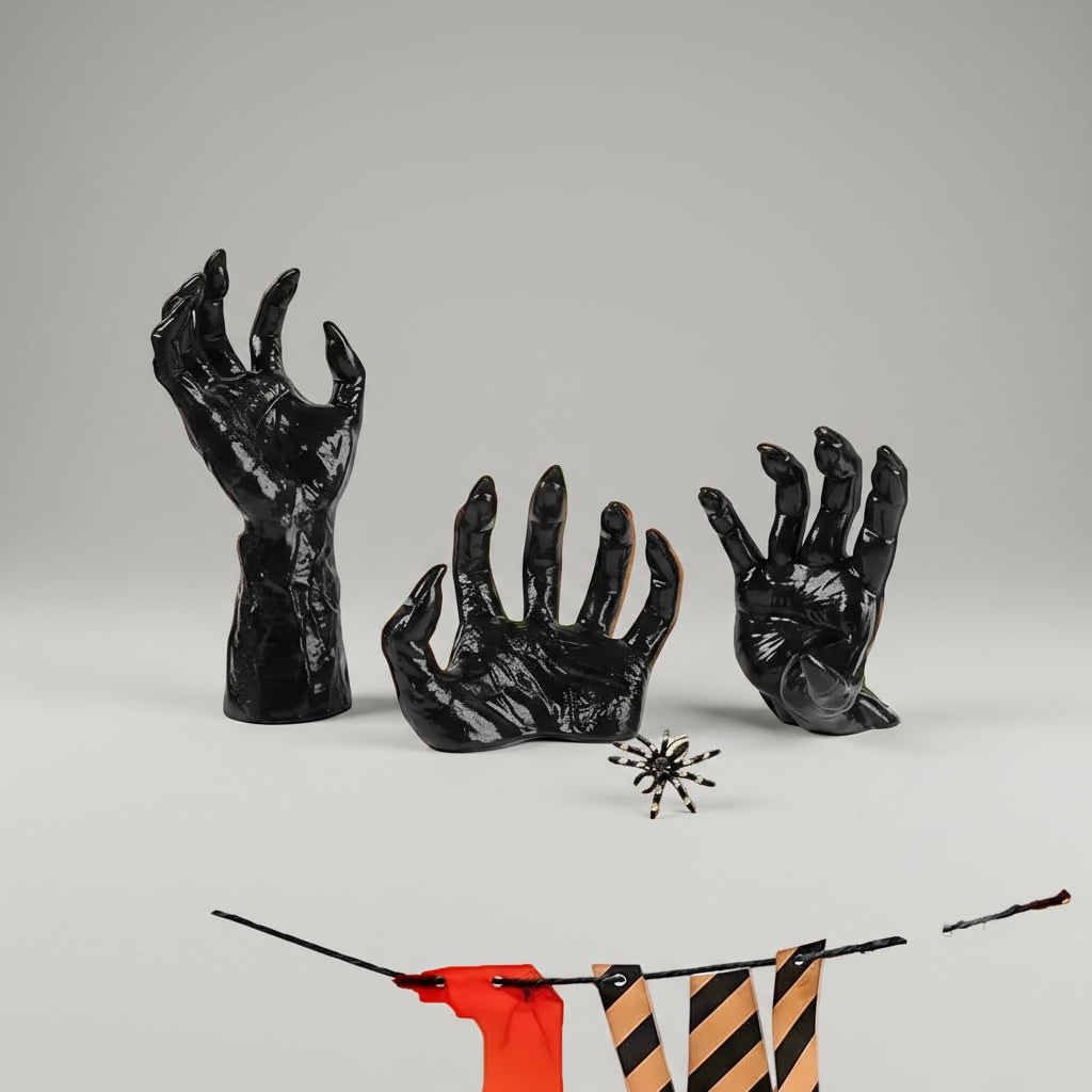 Halloween griezelige hand wanddecoratie kaarsenhouder met gestructureerd gotisch ontwerp, groot canvaskunstwerk