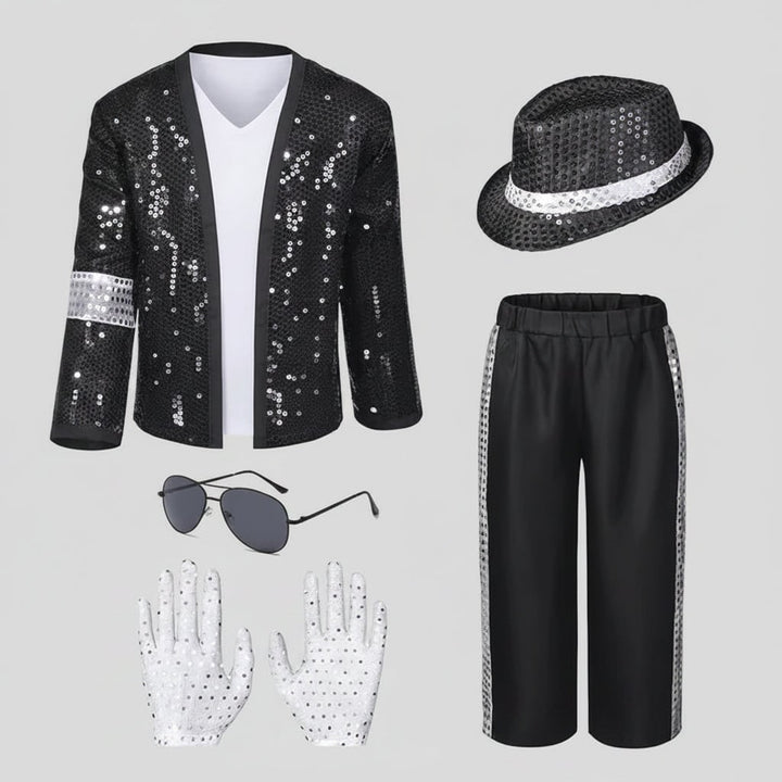 Halloween danskostuum Michael Jackson outfit met pailletten jasje fedora hoed en handschoenen voor feest
